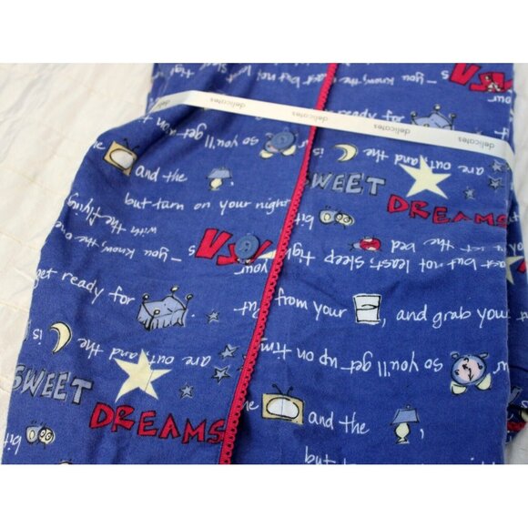 Delicates Blue Flannel Pajama Set sz L Dreams Star Moon Sleep Shirt Pants PJ - Picture 5 of 7